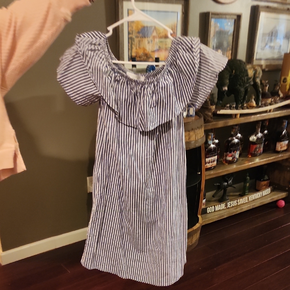 Striped Blue Off The Shoulder Dress